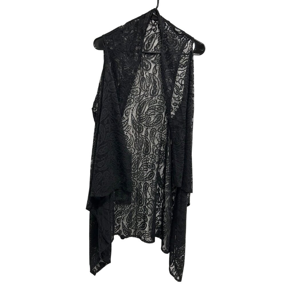 Black Lace Open Front Long Kimono Cardigan Wrap Paisley Print Whimsigoth Witchy